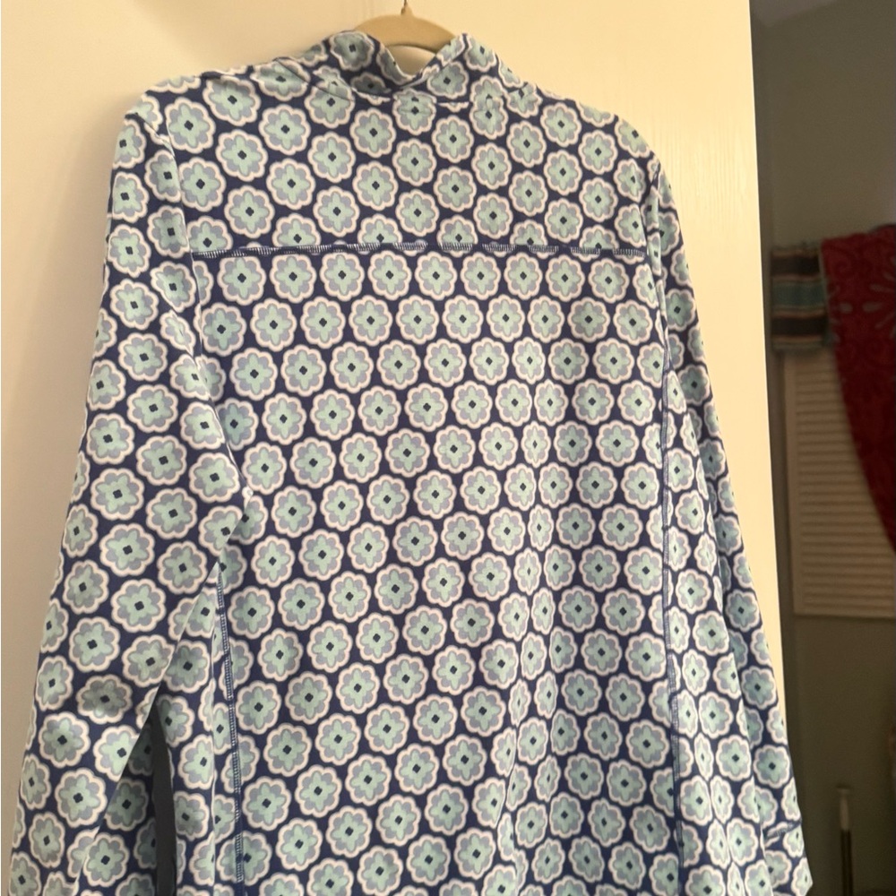 Talbots Light Blue Patterned Quarter-Zip Pullover… - image 3